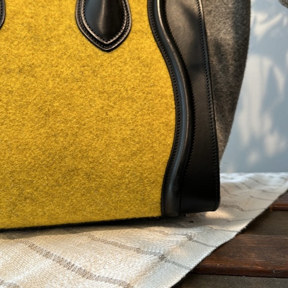 Céline Yellow, Grey, Black Leather & Wool Felt Micro Shopper Tote Fall 16’ - Picture 14 of 17